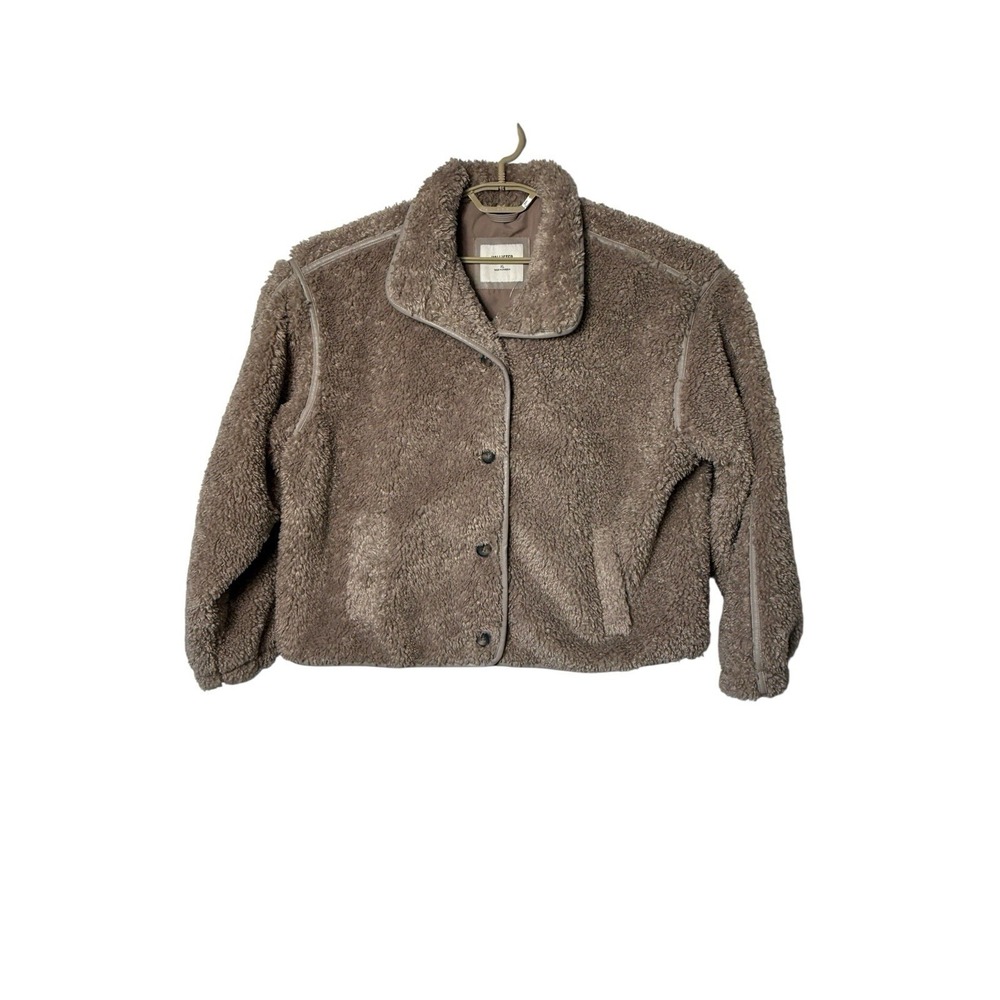 Hollister Sherpa Bomber Varsity Jacket Teddy Bear‎ Coat Sz XL Camel Womens